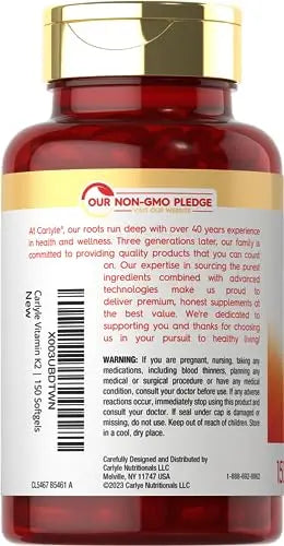 Carlyle Vitamin K2 Supplement 100mcg | K2 MK7 | 150 Softgels | Non-GMO Carlyle Au supplements