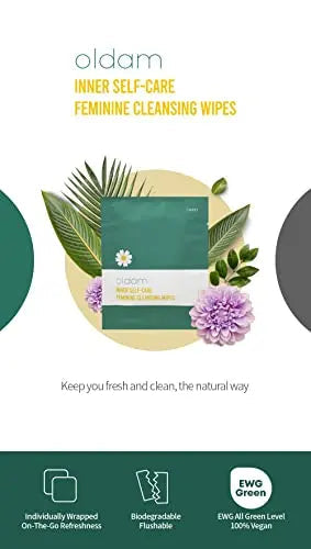 Oldam Feminine Flushable Wipes: 100% Vegan, pH-Balanced, Moisturizers & Essential Oils, Sensitive Skin Oldam Au supplements