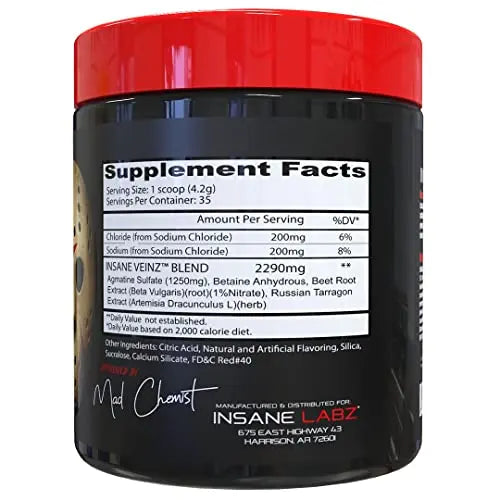 Insane Labz Insane Veinz Non Stimulant NO Enhancing Powder, Nitric Oxide Booster Insane Labz Au supplements
