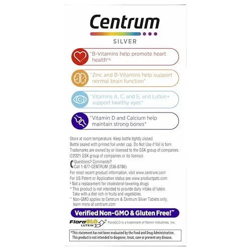 Centrum Silver Women's Multivitamin for Women 50 Plus, Multivitamin/Multimineral Supplement with Vitamin D3, B Vitamins, Non-GMO Ingredients Centrum Au supplements