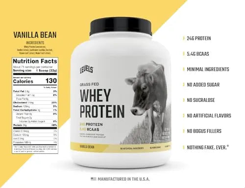 Levels Grass Fed 100% Whey Protein, No Hormones, Vanilla Bean, 5LB Levels Nutrition Au supplements