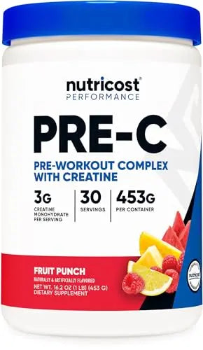 Nutricost Pre-C Pre-Workout Complex with Creatine (Fruit Punch | 30 Servings) Powder Nutricost Au supplements