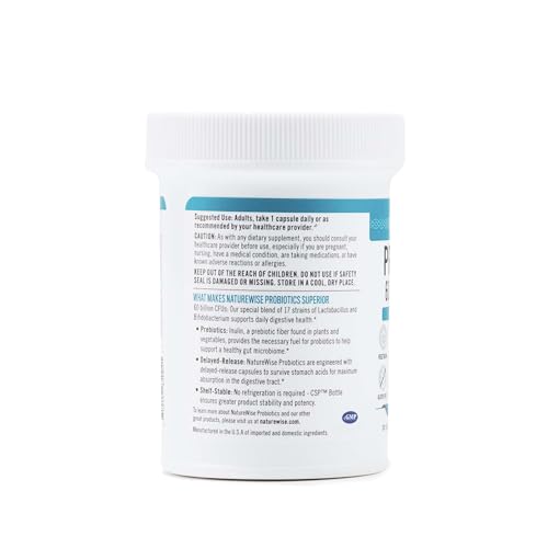 NatureWise Probiotics 60 Billion CFU - 17 Strains + Organic Prebiotics - Immune, Digestive & Gut Health Support for Women & Men - Vegetarian, Gluten-Free, Non-GMO - 30 Capsules[1-Month Supply] NatureWise Au supplements