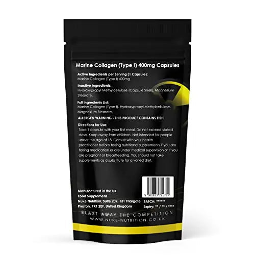 Nuke Nutrition Marine Collagen Capsules - 400mg - 120 Capsules - High Strength Collagen Nuke Nutrition Au supplements