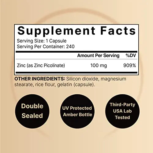 NatureBell Zinc Picolinate 100mg, 480 Count Capsules - Supports Immune System NatureBell Au supplements