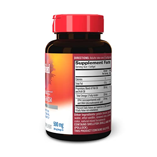 Megared Omega-3 Fish Oil + High Absorption Krill Oil 500mg Softgels, MegaRed Advanced 4in1 (80 count in a bottle) Concentrated Omega-3 Fish