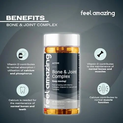 Feel Amazing Bone & Joint Complex Gummies - with Calcium, Vitamin D3 & Marine Collagen - 60 Grapefruit-Flavored Gummies - 30-Day Supply (1) Feel Amazing Au supplements