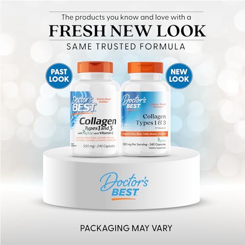 Doctor's Best Collagen Types 1 & 3 with Vitamin C, Non-GMO, Gluten Free, Soy Free, Supports Hair, Skin, Nails, Tendons & Bones, 500 mg, 240 Caps (DRB-00263) Doctor's BEST Au supplements
