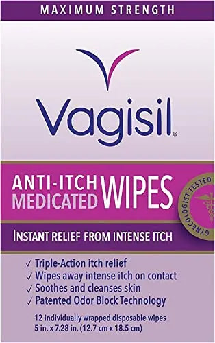 Vagisil Anti-Itch Medicated Wipes, Maximum Strength 12 ea (Pack of 9) Vagisil Au supplements