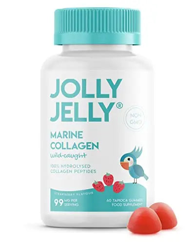 Marine Collagen Gummies by Jolly Jelly® - Wild-Caught Marine Collagen Tapioca Gummies - Type 1 Hydrolysed Collagen - Strawberry Flavour - 60 Gummies. JOLLY JELLY Au supplements