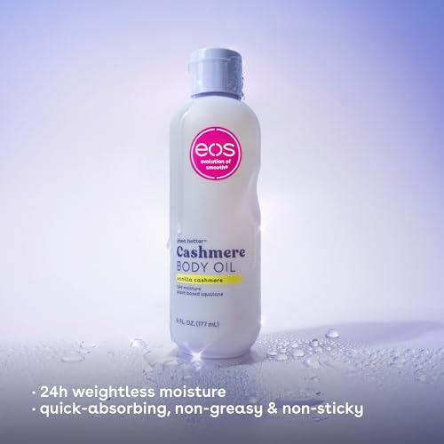 eos Cashmere Oil, Vanilla, 24 Hour Moisture, Plant-Based Squalane to Soothe, Soften and Smooth Dry Skin, 6 fl oz