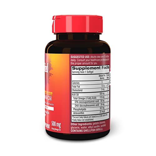 MegaRed Antarctic Krill Oil 500mg Omega 3 Fatty Acid Supplement, Extra Strength EPA & DHA Krill Oil Softgels (90cnt Box), Astaxanthin