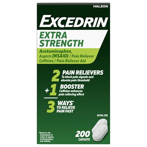 Excedrin Extra Strength Pain Relief Caplets for Headache Relief, Acetaminophen 250mg, Aspirin 250mg, Caffeine 65mg, Pain Reliever, 200 Count Excedrin Au supplements