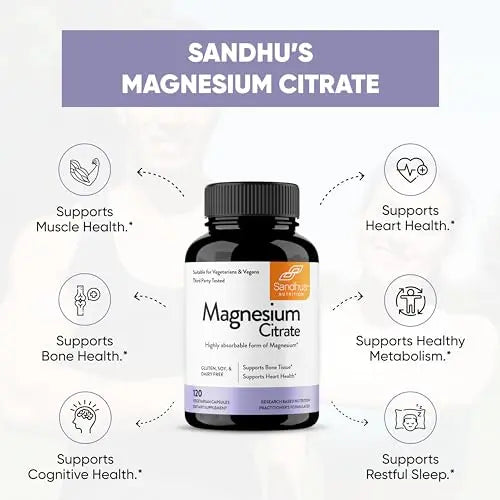 Sandhu's Magnesium Citrate Highly Absorbable Gluten, Soy Diary Free No Fillers Sandhu's Au supplements