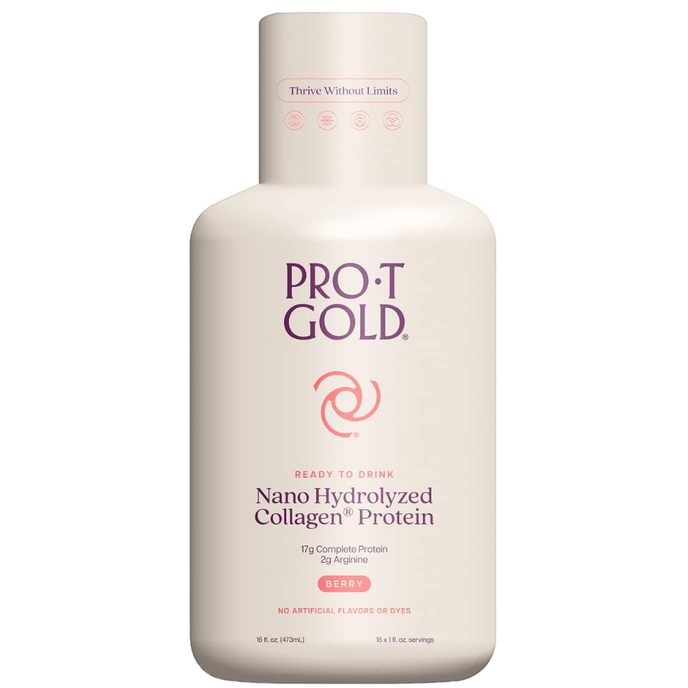 ProT Gold Liquid Collagen Protein Shot, Support for Hair, Nails and Skin, 17g, Nano Hydrolyzed & Grass Fed with Amino Acids, Sugar Free, Gluten Free,