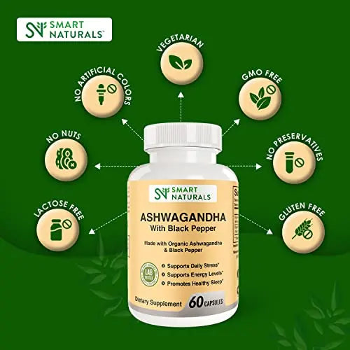 Smart Naturals Organic Ashwagandha with Black Pepper Herbal Supplements, Relieves Smart Naturals Au supplements