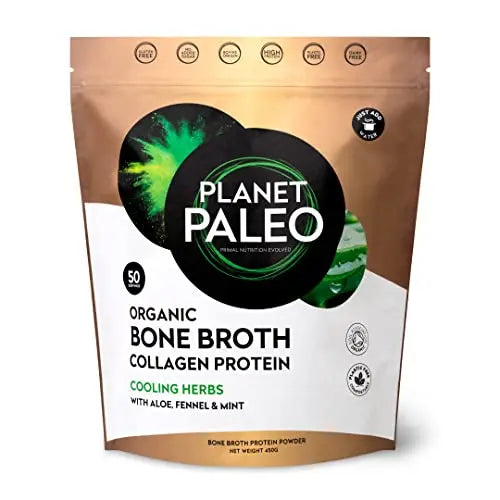 Planet Paleo Organic Bone Broth - Cooling Herbs (450g, 50 Servings) Organic, Grass Fed, High Protein Planet Paleo Au supplements