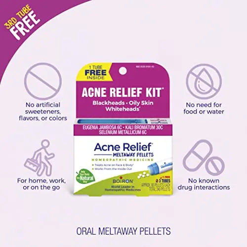 Boiron Acne Relief Kit for Blackheads, Oily Skins, Whiteheads on The Face and Body - 3 Count (240 Pellets) Boiron Au supplements