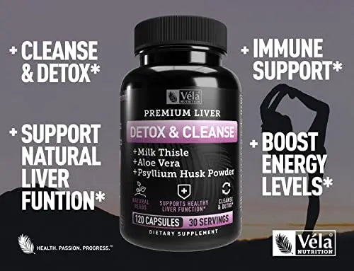 Véla Colon Cleanse & Liver Detox Formula Cleanse - 22 Herbs with Milk Thistle, Turmeric Véla Au supplements