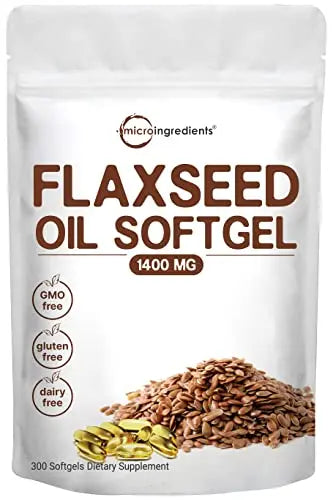 Flaxseed Oil 1400mg Softgels, 300 Counts | w/ 700mg ALA Omega 3, Cold Pressed Micro Ingredients Au supplements