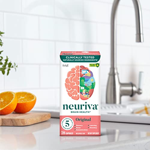 NEURIVA Original Decaffeinated Clinically Tested Nootropic Brain Supplement for Memory, Focus & Concentration, NeuroFactor & Phosphatidylserine, 28ct Capsules NEURIVA Au supplements