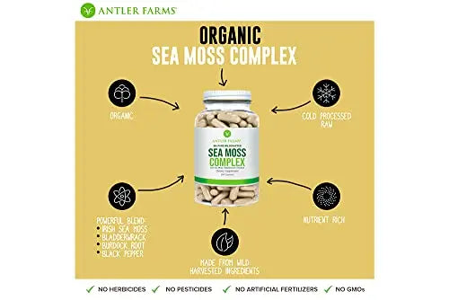 Antler Farms – 100% Pure Sea Moss Complex, 130 Capsules, Organic & Wildcrafted Irish Antler Farms Au supplements