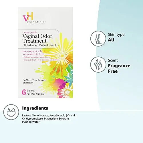 vH essentials Vaginal Odor Treatment - pH Balanced Vaginal Suppositories - 6 Tablets With Applicator, White vH essentials Au supplements