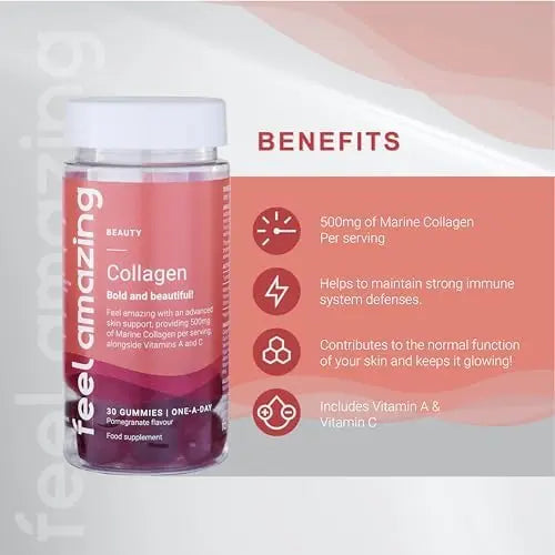 Collagen Gummies with Vitamins A and C, 500mg of Marine Collagen Per Serving, Advanced Skin Support, Feel Amazing Au supplements