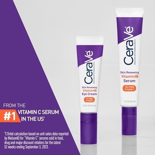 CeraVe Skin Renewing Vitamin C Eye Cream, Vitamin C, Hyaluronic Acid, Ceramides & Caffeine, Under Eye Cream For Dark Circles and Puffiness