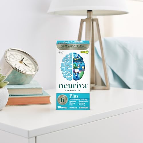 NEURIVA Plus Brain Supplement for Memory and Focus Clinically Tested Nootropics for Concentration for Mental Clarity, Cognitive Enhancement Vitamins B6, B12