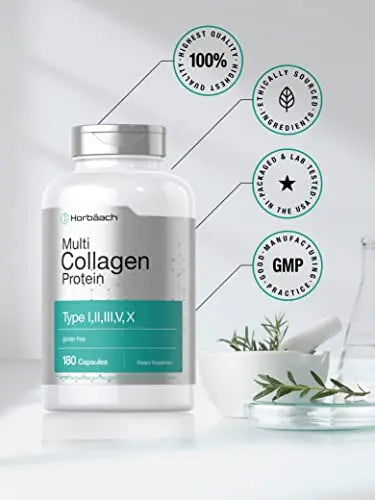 Multi Collagen Protein 2000 mg | 180 Capsules | Type I, II, III, V, X | Collagen Peptide Pills Horbäach Au supplements