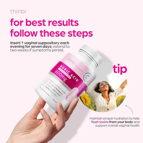 Thinbi Boric Acid Suppositories for Women w/Aloe Vera - BV Treatment & PH Balance Artnaturals Au supplements