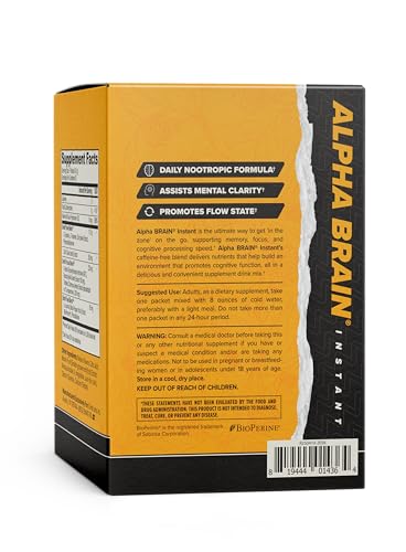 ONNIT Alpha Brain Instant Cognitive Support Drink Mix, Nootropic Supplement for Focus, Memory and Clarity, Peach Flavor, 0.13 oz Packets, 30 Count ONNIT Au supplements