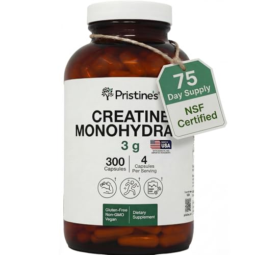 PRISTINE'S Creatine Monohydrate Capsules for Women & Men - NSF Certified 75 Day Supply 3G Muscle Growth Support Supplement - Cognitive & Athletic Performance Support - Enhanced Recovery PRISTINE'S Au supplements