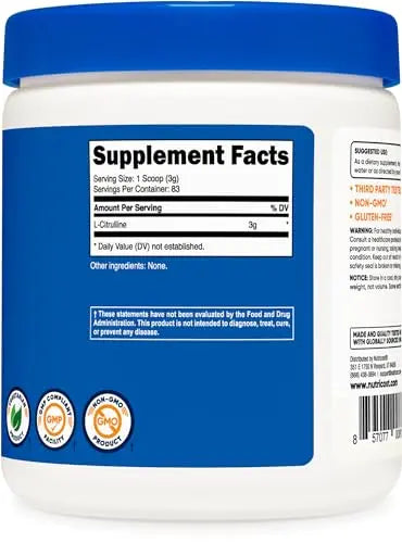 Nutricost Pure L-Citrulline (Base) Powder 250 Grams Nutricost Au supplements