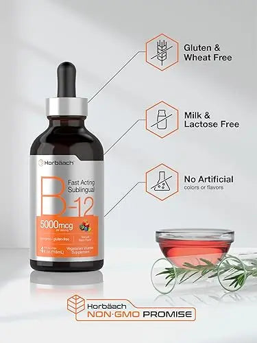 B-12 | 5000mcg | 4oz | Natural Berry Flavor Fast-Acting Sublingual Liquid Vitamin Horbäach Au supplements