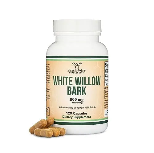 White Willow Bark Capsules 800mg per Serving, 120 Count (Willow Bark Extract Std. Double Wood Supplements Au supplements