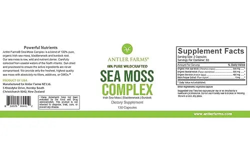 Antler Farms – 100% Pure Sea Moss Complex, 130 Capsules, Organic & Wildcrafted Irish Antler Farms Au supplements