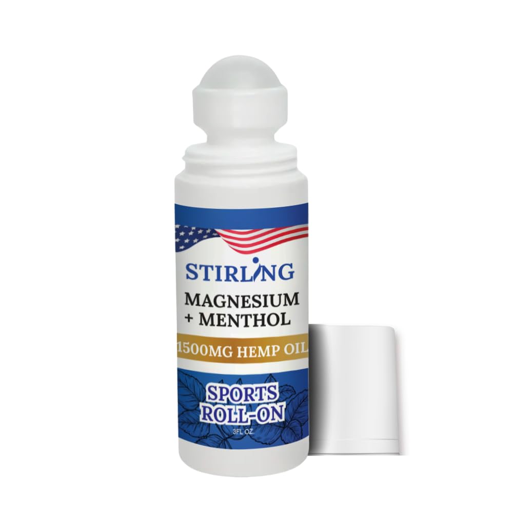 Stirling Menthol Roll On Lotion with Magnesium and 1500mg Pure Hemp - Non-GMO, THC-Free - Fast-Acting Relief for Sore Muscles and Joints, Reduces Swelling and Redness, Promotes Post-Workout Recovery STIRLING Au supplements