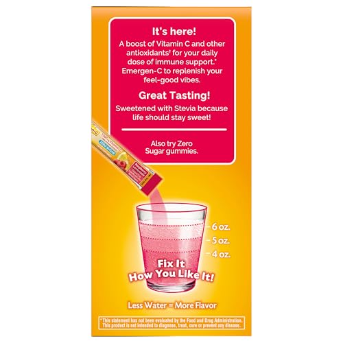 Emergen-C Zero Sugar 1000 mg Vitamin C Powder for Daily Immune Support Caffeine Free Vitamin C Supplements with Zinc and Manganese, B Vitamins and Electrolytes