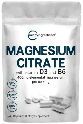 Magnesium Citrate 400mg with Vitamin D3 1000IU & B6, 240 Capsules Micro Ingredients Au supplements