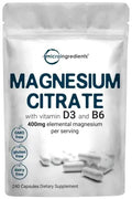 Magnesium Citrate 400mg with Vitamin D3 1000IU & B6, 240 Capsules Micro Ingredients Au supplements
