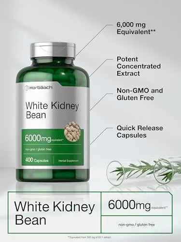 White Kidney Bean Extract Capsules | 6000mg | 400 Count | Non-GMO & Gluten Free Horbäach Au supplements
