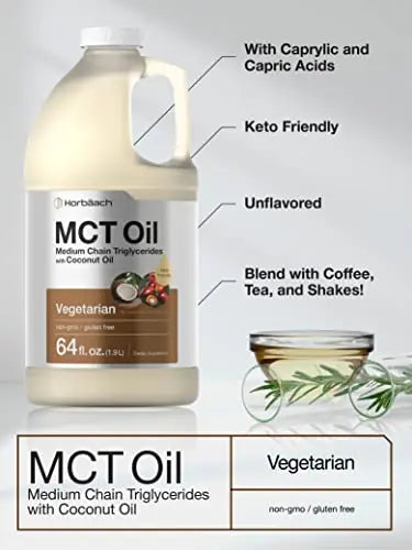 MCT Oil 64 oz | 100% Pure | Blends with Coffee, Tea, Juice and Liquids | Value Size Unflavo Horbäach Au supplements