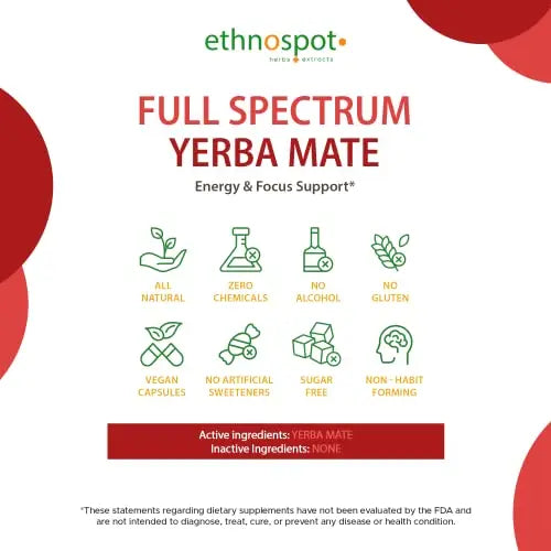 Full Spectrum Yerba Mate Capsules - Boosts Energy & Mental Focus - Supports Health Ethnospot Au supplements