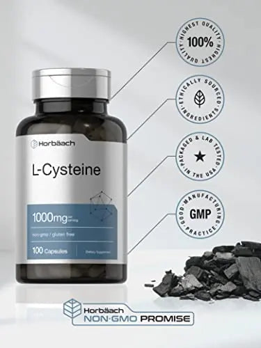 L-Cysteine 1000mg | 100 Powder Capsules | Non-GMO, Gluten Free Supplement Horbäach Au supplements