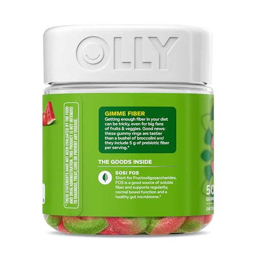 OLLY Fiber Gummy Rings, 5g Prebiotic Fiber, FOS (Fructo-oligosaccharides), Digestive Support, Berry Melon 50ct
