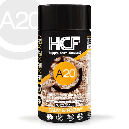 HCF A20 Microbead Brain Health Supplements for Adults for Memory, Focus, Calm, Mood, Alertness, Attention, Vision, Sleep, Immune System, 20 Premium Nootropic Nutrients Multivitamin & 7 Advances® Tech HCF Au supplements