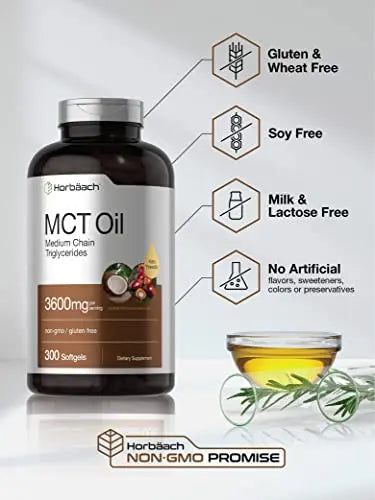 Keto MCT Oil Capsules 3600mg | 300 Softgels | Coconut Oil Pills | Non-GMO and Gluten Horbäach Au supplements