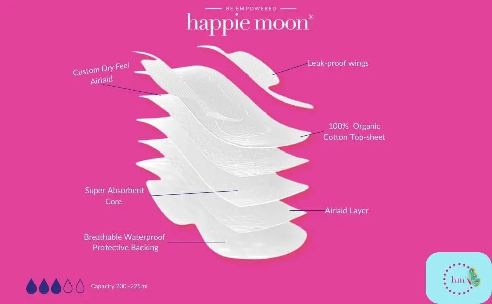 happie moon Tween and Teen Pads | Small Organic Cotton Cover Period Pads | Ultra Thin Cotton Pads Happie Moon Au supplements
